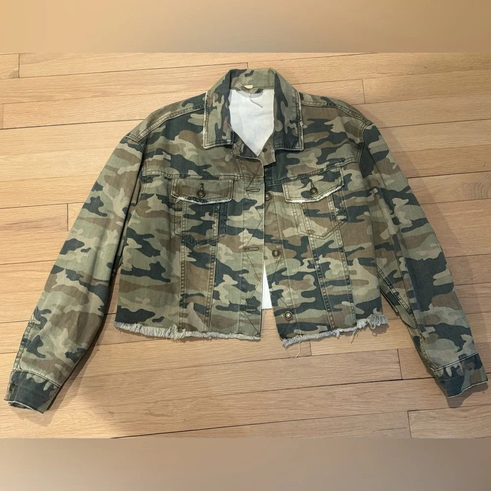 Free People Olive Camo Denim Jacket - Picture 1 of 4